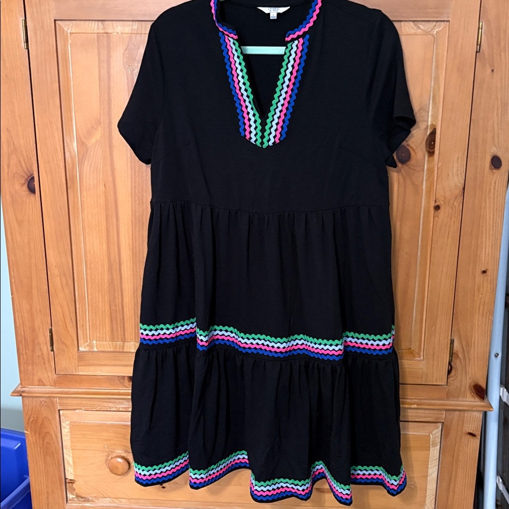 Black Dress with Colorful Ric Rac trim Size Large